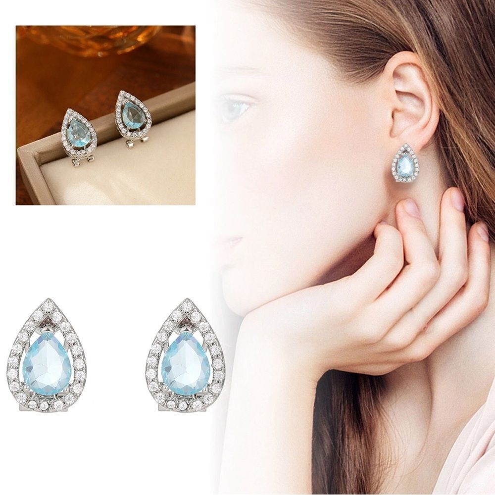 Blue Topaz Tear Drop hinge closure silver earrings - Picture 9 of 9